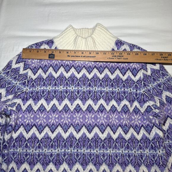 Talbots Sweater Womens M Purple Ivory FairIsle Mock Neck Pullover Wool Blend NWT - Picture 4 of 15